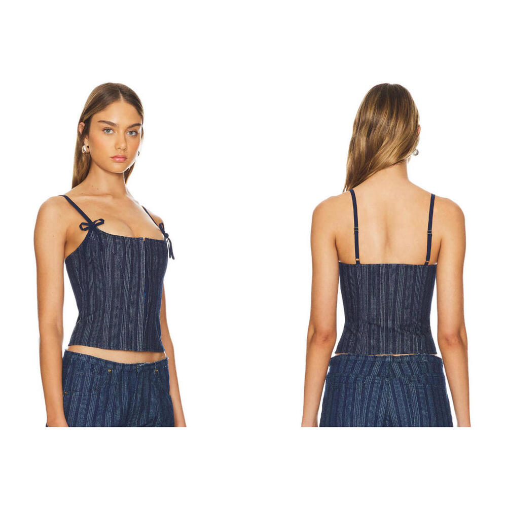 Princess Polly Lioness Denim Corset Top Dark Pinstripe size XS NWT